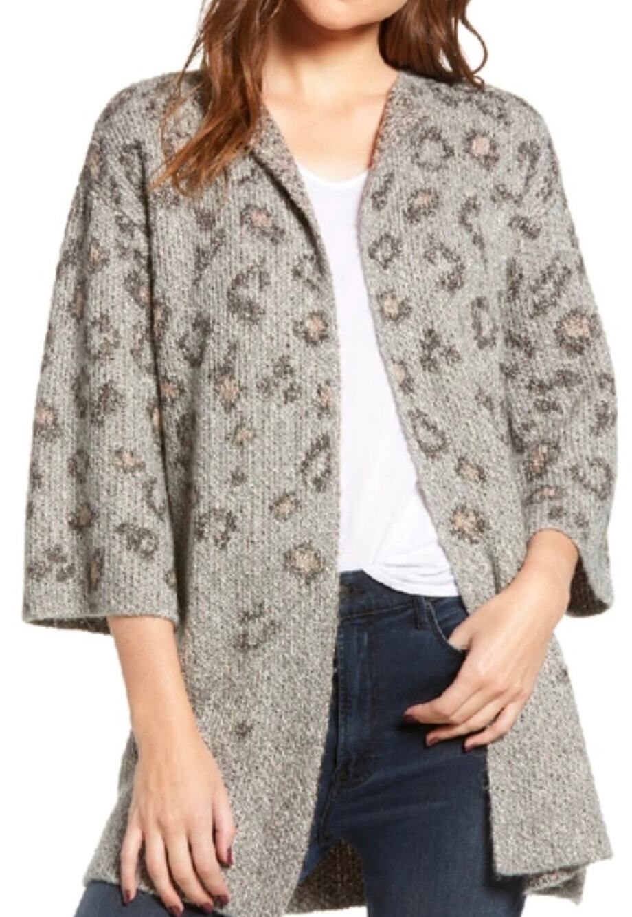 Womens Cupcakes and Cashmere Kline Cardigan Sz XS Leopard Print Cotton Blend